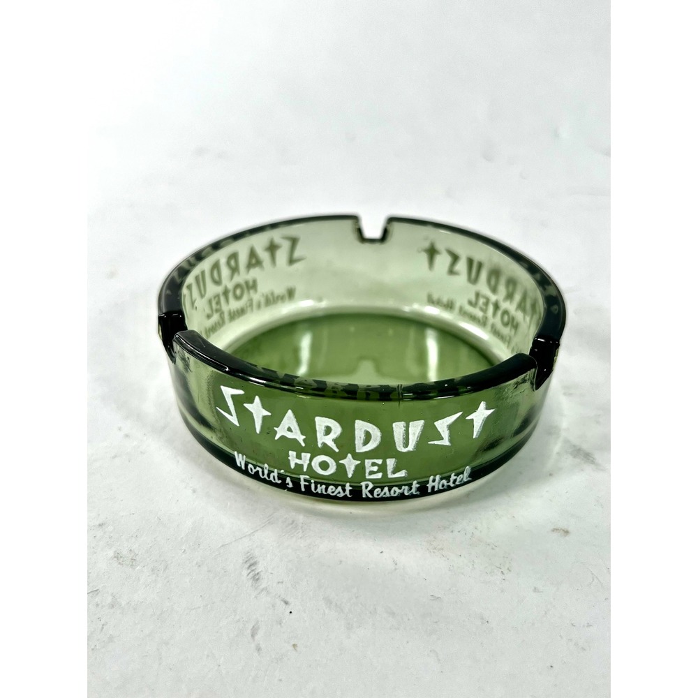 Vintage Stardust Hotel Las Vegas Green Glass Ashtray Casino Memorabilia